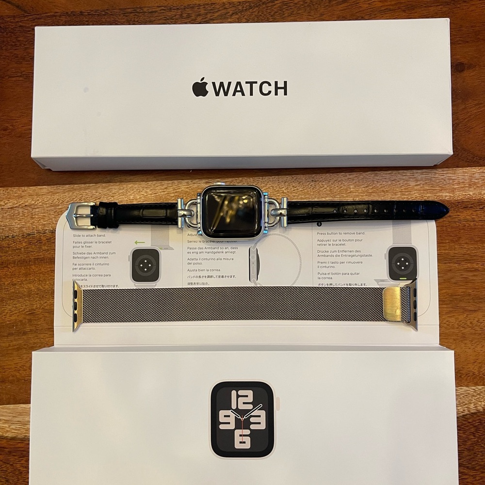 Apple Smartwatch with Black Leather and Silver Mesh Bands